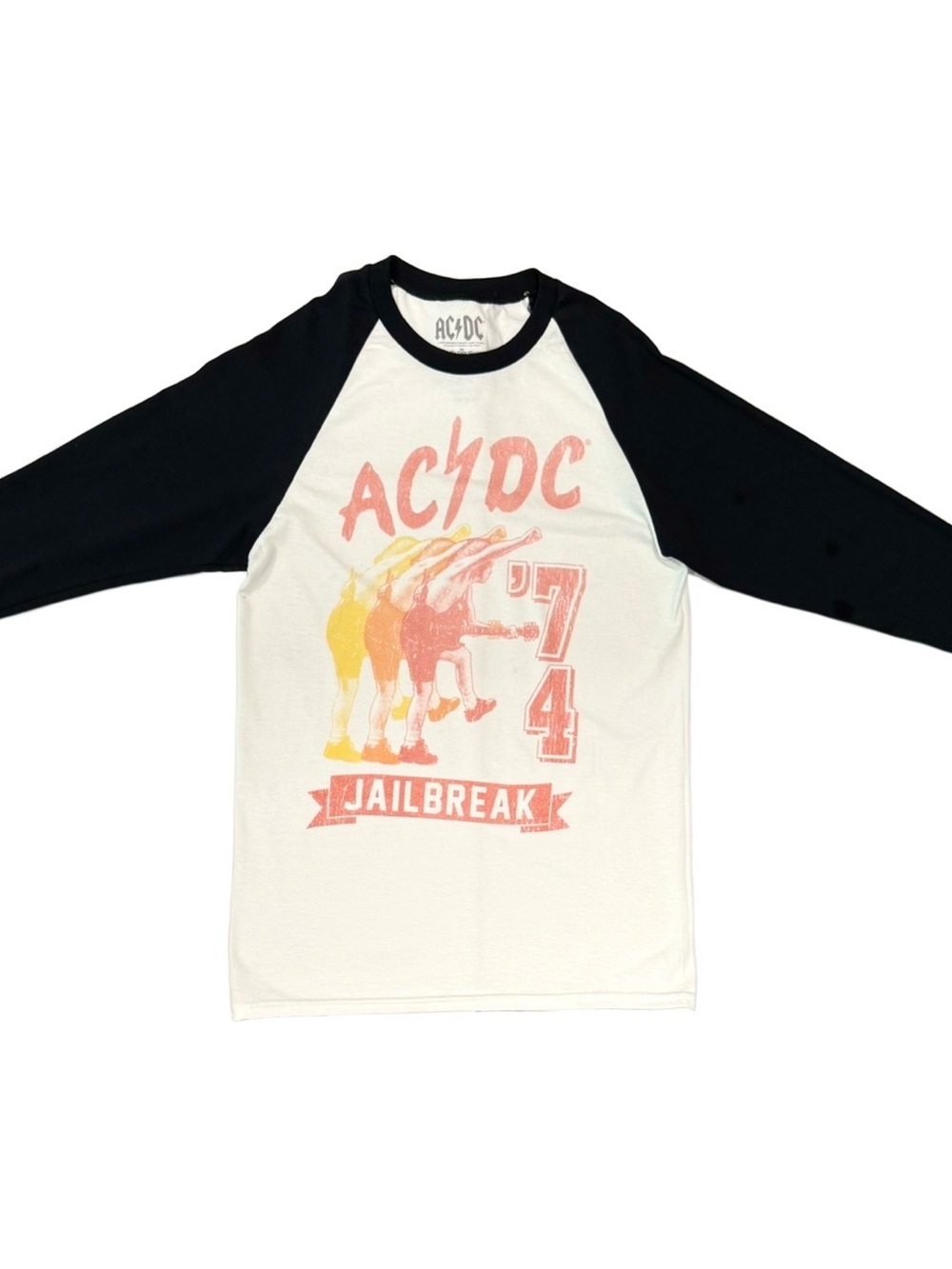 AC/DC Kids Raglan Tee in White, Black with Red and Yellow Graphic